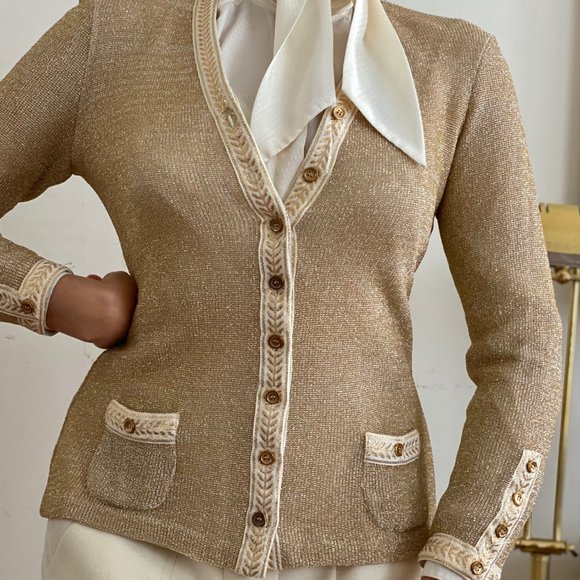 SOLD Vintage 70s Beene Bazaar Metallic Gold Button Cardigan (Small) - Picture 5 of 8